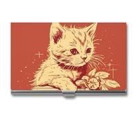 HETVBNS Business Card Holder Metal Business Cards Case Cat Lying on The Box Professional Card Organizer Credit Carrier Slim Name Cards Holder ID Case for Men Or Women
