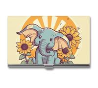 HETVBNS Business Card Holder Metal Business Cards Case Cheery Elephant Professional Card Organizer Credit Carrier Slim Name Cards Holder ID Case for Men Or Women, Cheery Elephant, 3.7 × 2.2 × 0.3