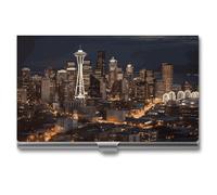 HETVBNS Business Card Holder Metal Business Cards Case City Seattle Professional Card Organizer Credit Carrier Slim Name Cards Holder ID Case for Men Or Women