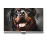 HETVBNS Business Card Holder Metal Business Cards Case Cool Rottweiler Dog Art Professional Card Organizer Credit Carrier Slim Name Cards Holder ID Case for Men Or Women