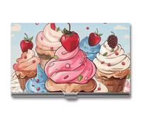 HETVBNS Business Card Holder Metal Business Cards Case Cupcakes And Ice Cream Professional Card Organizer Credit Carrier Slim Name Cards Holder ID Case for Men Or Women, Cupcakes And Ice Cream, 3.7 ×