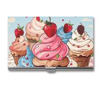 HETVBNS Business Card Holder Metal Business Cards Case Cupcakes And Ice Cream Professional Card Organizer Credit Carrier Slim Name Cards Holder ID Case for Men Or Women, Cupcakes And Ice Cream, 3.7 ×
