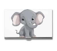 HETVBNS Business Card Holder Metal Business Cards Case Cute Cartoon Elephant Professional Card Organizer Credit Carrier Slim Name Cards Holder ID Case for Men Or Women, Cute Cartoon Elephant, 3.7 ×