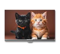 HETVBNS Business Card Holder Metal Business Cards Case Cute Kitten Black And Orange Cat Professional Card Organizer Credit Carrier Slim Name Cards Holder ID Case for Men Or Women, Cute Kitten Black