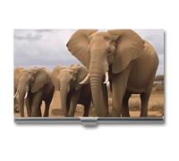 HETVBNS Business Card Holder Metal Business Cards Case Elephant Family Professional Card Organizer Credit Carrier Slim Name Cards Holder ID Case for Men Or Women, Elephant Family, 3.7 × 2.2 × 0.3