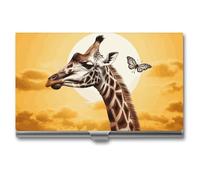 HETVBNS Business Card Holder Metal Business Cards Case Giraffe And Sunflower Professional Card Organizer Credit Carrier Slim Name Cards Holder ID Case for Men Or Women, Giraffe And Sunflower, 3.7 ×