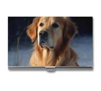 HETVBNS Business Card Holder Metal Business Cards Case Golden Retriever Professional Card Organizer Credit Carrier Slim Name Cards Holder ID Case for Men Or Women, Golden Retriever, 3.7 × 2.2 × 0.3