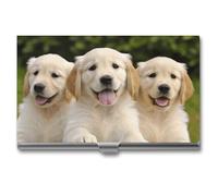 HETVBNS Business Card Holder Metal Business Cards Case Golden Retriever Puppies Professional Card Organizer Credit Carrier Slim Name Cards Holder ID Case for Men Or Women