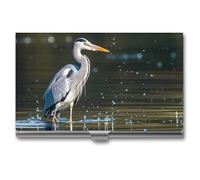 HETVBNS Business Card Holder Metal Business Cards Case Gray Heron Print in Water Professional Card Organizer Credit Carrier Slim Name Cards Holder ID Case for Men Or Women, Gray Heron Print in Water