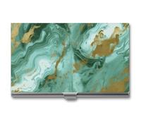 HETVBNS Business Card Holder Metal Business Cards Case Green Gold Marble Professional Card Organizer Credit Carrier Slim Name Cards Holder ID Case for Men Or Women, Green Gold Marble, 3.7 × 2.2 × 0.3