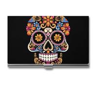 HETVBNS Business Card Holder Metal Business Cards Case Hand Drawn Skull Professional Card Organizer Credit Carrier Slim Name Cards Holder ID Case for Men Or Women