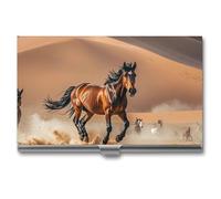 HETVBNS Business Card Holder Metal Business Cards Case Horses Running in Desert Storm Professional Card Organizer Credit Carrier Slim Name Cards Holder ID Case for Men Or Women, Horses Running in