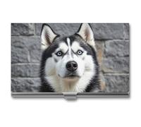 HETVBNS Business Card Holder Metal Business Cards Case Husky Dog Professional Card Organizer Credit Carrier Slim Name Cards Holder ID Case for Men Or Women