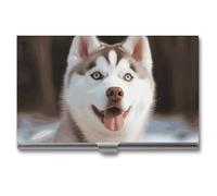 HETVBNS Business Card Holder Metal Business Cards Case Husky Piquant Dog Professional Card Organizer Credit Carrier Slim Name Cards Holder ID Case for Men Or Women, Husky Piquant Dog, 3.7 × 2.2 × 0.3