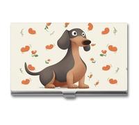 HETVBNS Business Card Holder Metal Business Cards Case I Love My Dog Dachshunds Professional Card Organizer Credit Carrier Slim Name Cards Holder ID Case for Men Or Women