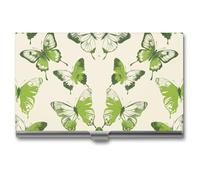 HETVBNS Business Card Holder Metal Business Cards Case Lime Green Butterfly Professional Card Organizer Credit Carrier Slim Name Cards Holder ID Case for Men Or Women, Lime Green Butterfly, 3.7 × 2.2