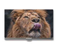 HETVBNS Business Card Holder Metal Business Cards Case Lion Sticks Out Tongue Professional Card Organizer Credit Carrier Slim Name Cards Holder ID Case for Men Or Women