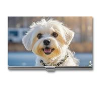 HETVBNS Business Card Holder Metal Business Cards Case Maltese Dog Professional Card Organizer Credit Carrier Slim Name Cards Holder ID Case for Men Or Women