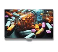 HETVBNS Business Card Holder Metal Business Cards Case Medicine Pills Professional Card Organizer Credit Carrier Slim Name Cards Holder ID Case for Men Or Women, Medicine Pills, 3.7 × 2.2 × 0.3 Inches