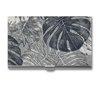 HETVBNS Business Card Holder Metal Business Cards Case Monstera Leaves Professional Card Organizer Credit Carrier Slim Name Cards Holder ID Case for Men Or Women