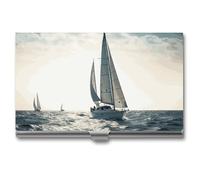 HETVBNS Business Card Holder Metal Business Cards Case Ocean Sailing Professional Card Organizer Credit Carrier Slim Name Cards Holder ID Case for Men Or Women