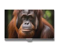 HETVBNS Business Card Holder Metal Business Cards Case Orangutan Taking Photo Professional Card Organizer Credit Carrier Slim Name Cards Holder ID Case for Men Or Women