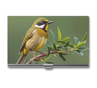 HETVBNS Business Card Holder Metal Business Cards Case Outdoor Olive Green Flowering Birds Professional Card Organizer Credit Carrier Slim Name Cards Holder ID Case for Men Or Women