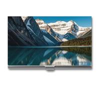 HETVBNS Business Card Holder Metal Business Cards Case Panorama of The Lake Louise Mountains Professional Card Organizer Credit Carrier Slim Name Cards Holder ID Case for Men Or Women, Panorama of The