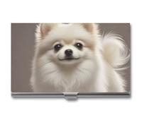 HETVBNS Business Card Holder Metal Business Cards Case Pomeranian Dog Professional Card Organizer Credit Carrier Slim Name Cards Holder ID Case for Men Or Women
