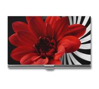 HETVBNS Business Card Holder Metal Business Cards Case Red Flower Professional Card Organizer Credit Carrier Slim Name Cards Holder ID Case for Men Or Women