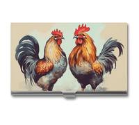 HETVBNS Business Card Holder Metal Business Cards Case Rooster And Hen Professional Card Organizer Credit Carrier Slim Name Cards Holder ID Case for Men Or Women, Rooster And Hen, 3.7 × 2.2 × 0.3