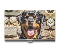 HETVBNS Business Card Holder Metal Business Cards Case Rottweiler Dogs Tongue Head Professional Card Organizer Credit Carrier Slim Name Cards Holder ID Case for Men Or Women