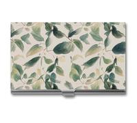 HETVBNS Business Card Holder Metal Business Cards Case Sage Green Eucalyptus Leaves Professional Card Organizer Credit Carrier Slim Name Cards Holder ID Case for Men Or Women
