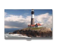HETVBNS Business Card Holder Metal Business Cards Case Sea Lighthouse Professional Card Organizer Credit Carrier Slim Name Cards Holder ID Case for Men Or Women