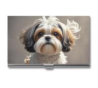 HETVBNS Business Card Holder Metal Business Cards Case Shih Tzu Dog Professional Card Organizer Credit Carrier Slim Name Cards Holder ID Case for Men Or Women