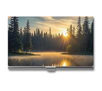 HETVBNS Business Card Holder Metal Business Cards Case Sunrise on The Lake Professional Card Organizer Credit Carrier Slim Name Cards Holder ID Case for Men Or Women