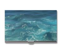 HETVBNS Business Card Holder Metal Business Cards Case The Blue Sea Professional Card Organizer Credit Carrier Slim Name Cards Holder ID Case for Men Or Women, The Blue Sea, 3.7 × 2.2 × 0.3 Inches