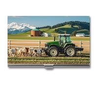 HETVBNS Business Card Holder Metal Business Cards Case Tractor Milk Farm Professional Card Organizer Credit Carrier Slim Name Cards Holder ID Case for Men Or Women, Tractor Milk Farm, 3.7 × 2.2 × 0.3