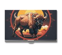 HETVBNS Business Card Holder Metal Business Cards Case Wild American Bison Mountains Professional Card Organizer Credit Carrier Slim Name Cards Holder ID Case for Men Or Women