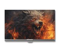 HETVBNS Business Card Holder Metal Business Cards Case Wild Wolf in The Fire Professional Card Organizer Credit Carrier Slim Name Cards Holder ID Case for Men Or Women, Wild Wolf in The Fire, 3.7 ×