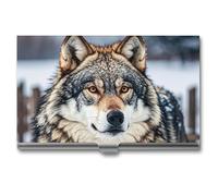 HETVBNS Business Card Holder Metal Business Cards Case Winter Farm Style Wolf Professional Card Organizer Credit Carrier Slim Name Cards Holder ID Case for Men Or Women, Winter Farm Style Wolf, 3.7 ×