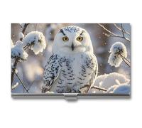 HETVBNS Business Card Holder Metal Business Cards Case Winter White Owl Professional Card Organizer Credit Carrier Slim Name Cards Holder ID Case for Men Or Women, Winter White Owl, 3.7 × 2.2 × 0.3