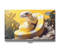 HETVBNS Business Card Holder Metal Business Cards Case Yellow And White Python Professional Card Organizer Credit Carrier Slim Name Cards Holder ID Case for Men Or Women, Yellow And White Python, 3.7