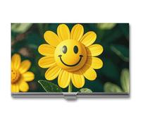 HETVBNS Business Card Holder Metal Business Cards Case Yellow Smiley Flower Professional Card Organizer Credit Carrier Slim Name Cards Holder ID Case for Men Or Women