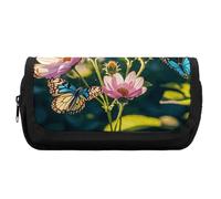 HETVBNS Butterflies And Blooms Pencil Case Extra Large, Double Layer Pencil Pouch with Zipper, Portable Cosmetic Bags for Travel, Office Stationery Organizer for Women Men