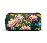 HETVBNS Butterflies And Blooms Pencil Case Large Capacity, Durable Pencil Pouch Portable Small Cosmetic Bag with Metal Zipper, Simple Makeup Pouch Aesthetic Toiletry Bag for Travel Office