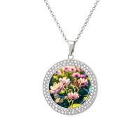 HETVBNS - Butterfly and Flower Necklace, Round Alloy Pendant with Diamond, Elegant Pendant Necklace for Women Men, Una talla, Metal, Alloy.