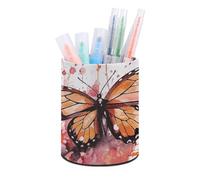 HETVBNS Butterfly Drip Spray Watercolor Pen Holder for Desk PU Leather Round Desk Organizer Multifunctional Makeup Brush Storage Aesthetic Desktop Supplies Stylish Pencil Holder for Office & Home