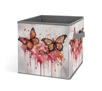 HETVBNS Butterfly Drip Spray Watercolor Storage Bins 10.6 Inch, Oxford Fabric Foldable Storage Cube Organizer Basket with Handles, Fabric Bins for Closet Shelves, Toys, Clothes, Books, Bedroom