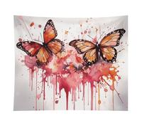 HETVBNS Butterfly Drip Spray Watercolor Tapestry Wall Hanging - 50"x60" Aesthetic Tapestries Soft Polyester Wall Art Decor Large Tapestry for Bedroom Living Room Dorm Backdrop, Hanging Kit Included